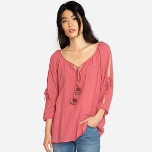 🍭Johnny Was Calmé Rainbow Pom Split Sleeve Top